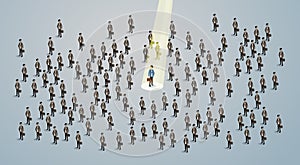 Businessman Spotlight Human Resource Recruitment Candidate, Business People Hire Concept 3d Isometric