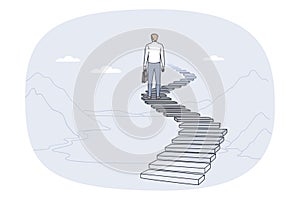 Businessman on stairs to career success