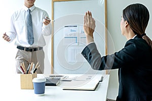 Businessman stand in front of the group