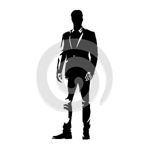 Businessman standing, abstract isolated vector silhouette, ink drawing. Business people