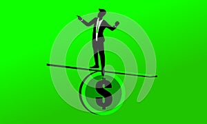 businessman standing on balance seesaw dollar