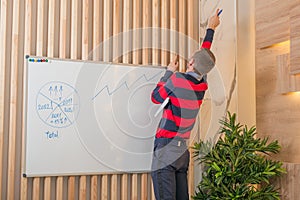 Businessman standing by the blackboard and draws growth graph. Concept for successful business