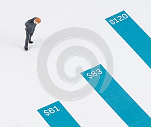 Businessman standing on the blue growth graph