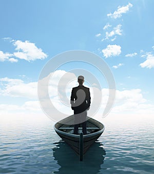 Businessman standing on a boat