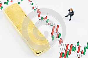 Businessman standing on the candlestick chart
