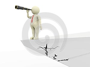 Businessman standing on a cliff with monocular. Business concept of leadership