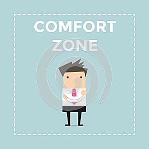 Businessman standing in comfort zone.