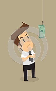 Businessman standing hook with money as bait