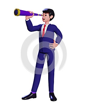 Businessman standing and looking through binoculars. Business vision, Looking into the future, opportunity, job search, Hiring