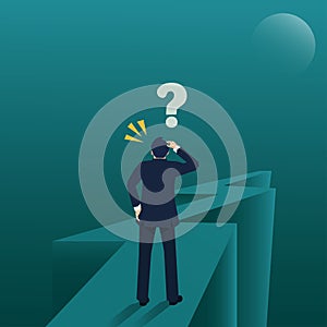 Businessman standing on over the abyss. Business stalemate concept vector illustration