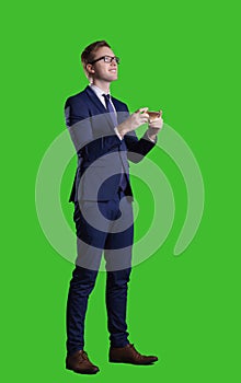 Businessman standing over chroma key background. Business, career job concept.