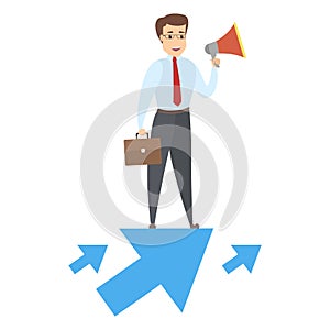 Businessman standing on the rising arrow
