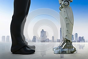 Businessman standing with robot