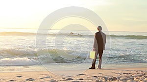 Businessman standing on the shore