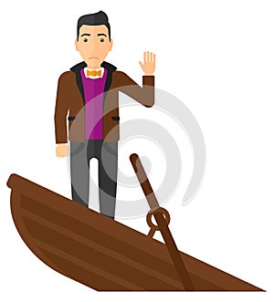 Businessman standing in sinking boat