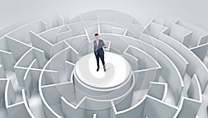 Businessman standing on the top of a maze