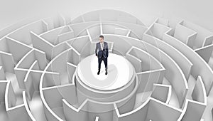 Businessman standing on the top of a maze