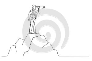 businessman standing on top of mountain, Looking of success. Business finance, leadership, business Startup. Single continuous