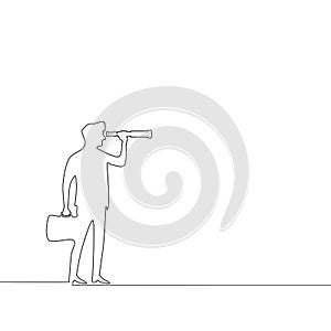 Businessman standing using telescope to see far. business vision concept
