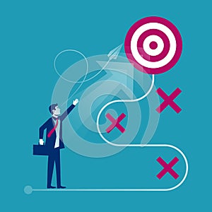 Businessman stands before developing a new strategy. Vector flat.