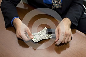 Businessman stapling