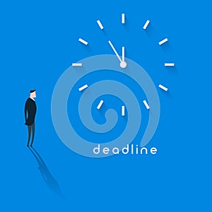 Businessman staring at clock.deadline vector concept.blue background.vector illustration.minimalism concept