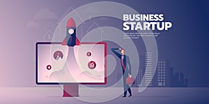 Businessman startup banner with text