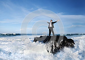 Businessman Staying Alone Island Concept