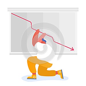 Businessman or Stock Market Trader Shocked about Red Arrow Diagram Going Down. Investor Lose Profit and Money Income