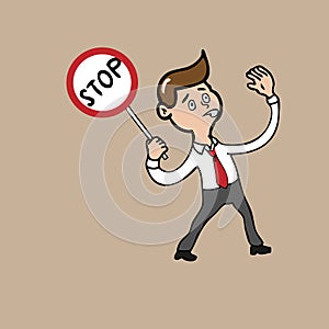 Businessman and stop sign