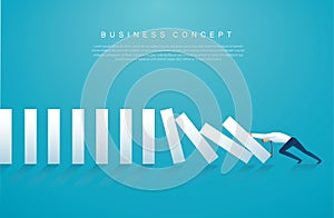 Businessman stopping the domino effect. business concept vector illustration EPS10