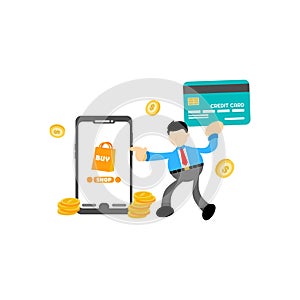 businessman and store online shop credit card payment cartoon flat design illustration
