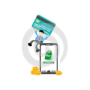 businessman and store online shop credit card payment cartoon flat design illustration