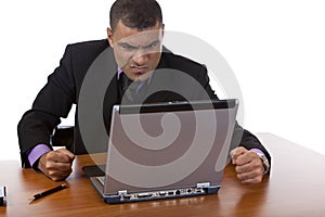 Businessman is stressed with computer crash
