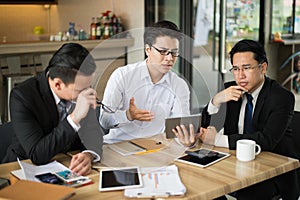 Manager stressed because he is very angry for reported sales decrease