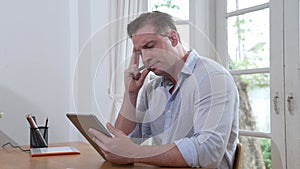 Businessman struggle to solve work problem from home. Fastidious