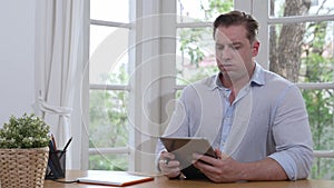 Businessman struggle to solve work problem from home. Fastidious