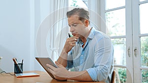 Businessman struggle to solve work problem from home. Synchronos