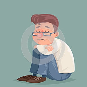 Businessman suffer emotion depression sadness melancholy stress character cartoon design vector illustration