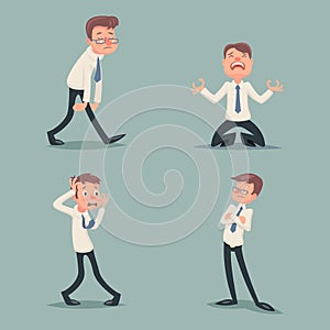 Businessman Suffer Emotion Fear Horror Depression Sadness Anger Arrogant Contempt Melancholy Stress Character Icons Set photo