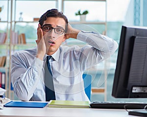 Businessman suffering from excessive armpit sweating