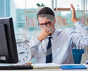 Businessman suffering from excessive armpit sweating