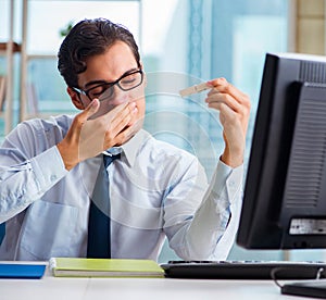 Businessman suffering from excessive armpit sweating