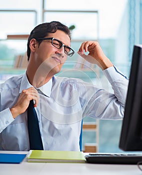 Businessman suffering from excessive armpit sweating