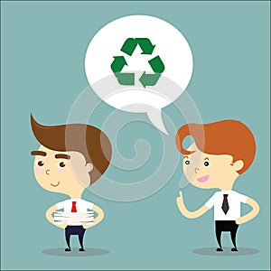 Businessman suggest his friend to reuse paper vector