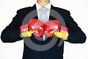 Businessman with suit and action hand sign for planning the job. Business concept with people and modern life in the city.