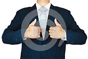 Businessman with suit and action hand sign for planning the job. Business concept with people and modern life in the city.