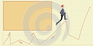 Businessman in suit climbing upwards growth chart representing project success achieving goals. Man working up financial