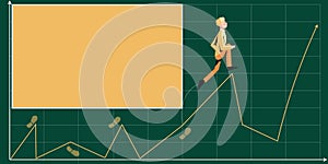 Businessman in suit climbing upwards growth chart representing project success achieving goals. Man working up financial