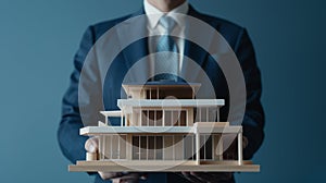 The businessman holding model house.AI generated image